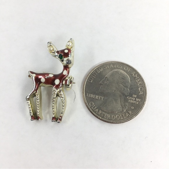 Vintage Reindeer Pin Tiny Christmas Bambi Rudolph The Red Nose Reindeer Brooch - Picture 5 of 11